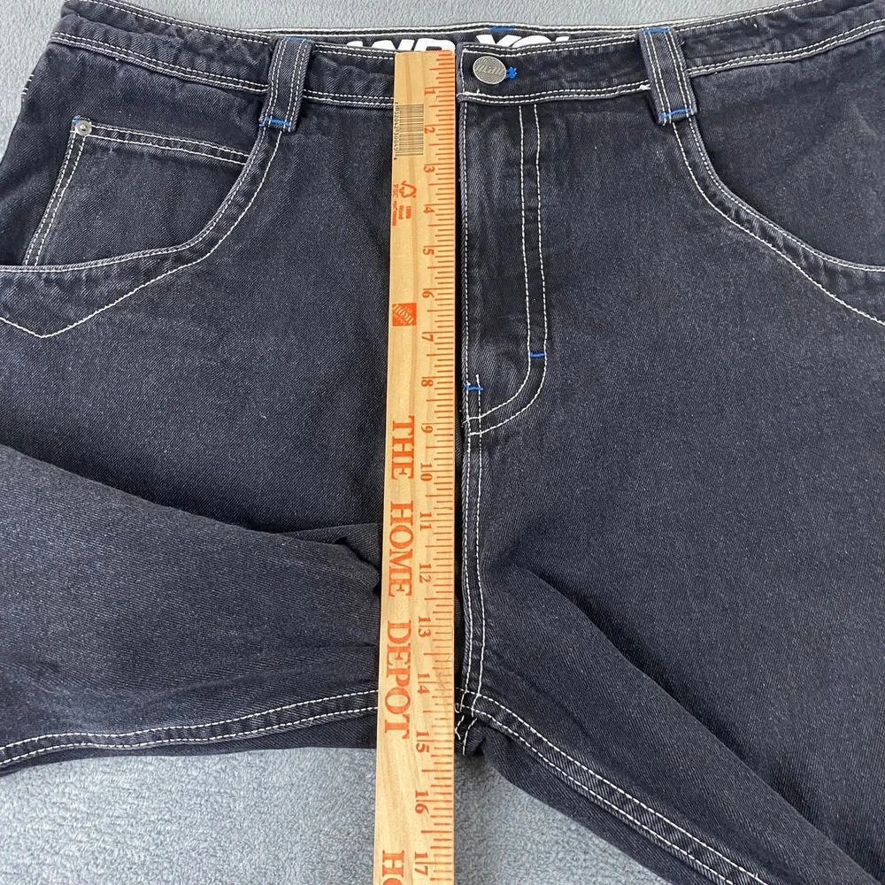 A-Lab Men 40x32 Baggy Skate Jeans Trashed Y2K  Black Embroidered Wide Leg
